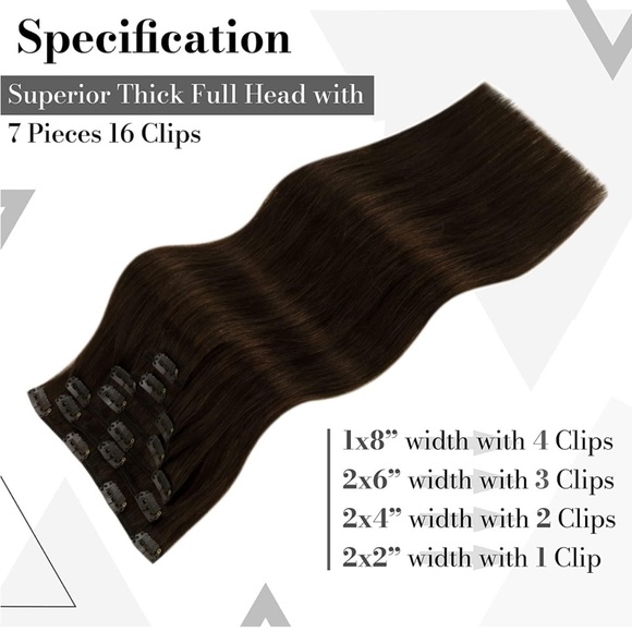 14” Clip in Hair Extensions 14 inch #2 Darkest Brown 7pcs 120g - Picture 4 of 7
